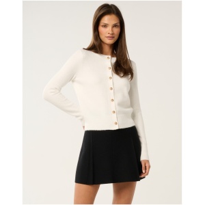 Forever New Women's May Crew Neck Cardigan Sweater in Porcelain