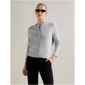 Forever New Women's May Crew Neck Cardigan Sweater in Silver Grey
