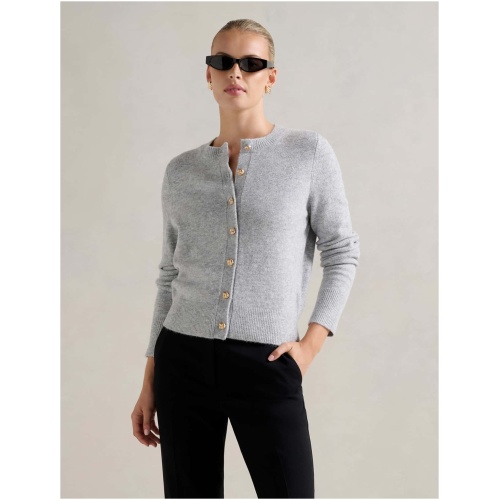 Forever New Women's May Crew Neck Cardigan Sweater in Silver Grey