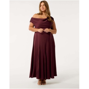 Forever New Women's Megan Curve Plus Size Satin Asymmetrical Midi Dress in Zinfandel