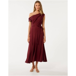 Forever New Women's Megan Satin Asymmetrical Midi Dress in Zinf/El