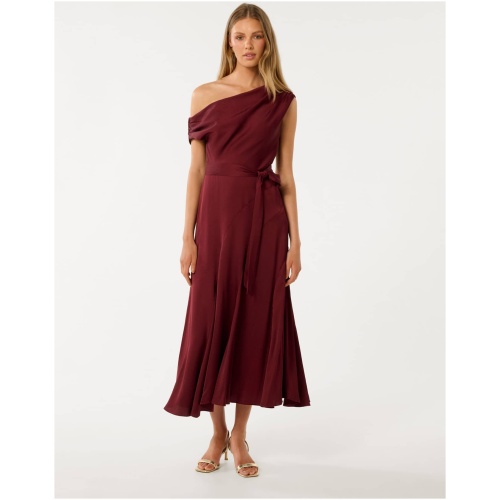 Forever New Women's Megan Satin Asymmetrical Midi Dress in Zinf/El