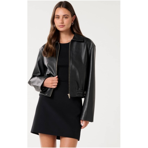 Forever New Women's Melinda Faux Leather Bomber Jacket in Black