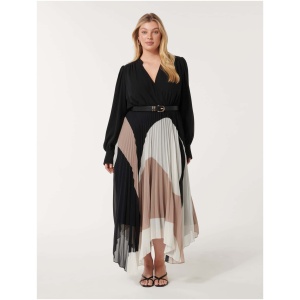 Forever New Women's Milan Curve Plus Size Pleated Belt Midi Dress in Blake Abstract