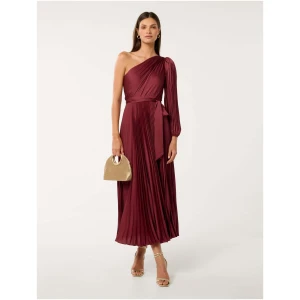 Forever New Women's Mina Pleated One Shoulder Midi Dress in Oxblood Red