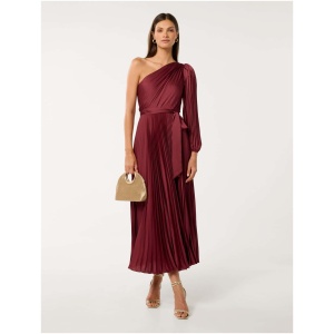 Forever New Women's Mina Pleated One Shoulder Midi Dress in Oxblood Red