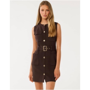 Forever New Women's Parker Luxe Utility Mini Dress in Chocolate