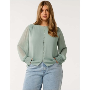 Forever New Women's Piper Curve Plus Size Gathered Blouse in Green Milieu