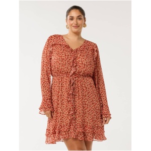 Forever New Women's Piper Curve Plus Size Ruffle Long Sleeve Mini Dress in Wilmont Ditsy