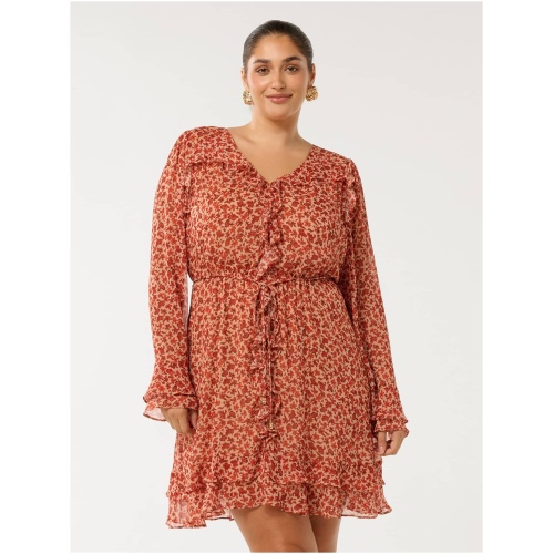 Forever New Women's Piper Curve Plus Size Ruffle Long Sleeve Mini Dress in Wilmont Ditsy