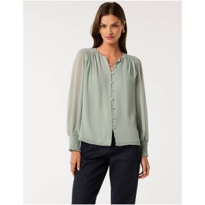 Forever New Women's Piper Gathered Blouse in Green Milieu