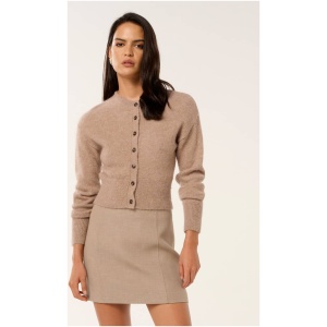 Forever New Women's Rae Fluffy Knit Cardigan Sweater in Soft Camel
