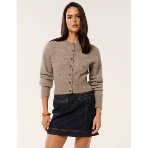 Forever New Women's Rae Fluffy Knit Cardigan Sweater in Soft Mocha
