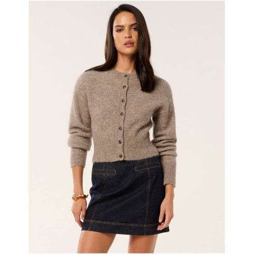 Forever New Women's Rae Fluffy Knit Cardigan Sweater in Soft Mocha