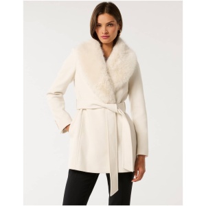 Forever New Women's Rocky Fur Collar Wrap Coat in Cream