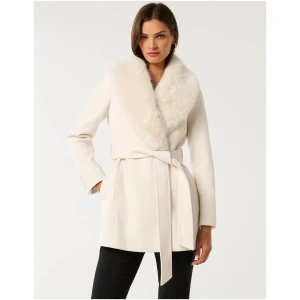Forever New Women's Rocky Fur Collar Wrap Coat in Cream