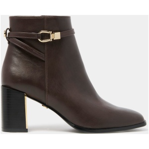 Forever New Women's Sadie Strapping Trim Block Heel Ankle Boot in Chocolate Brown