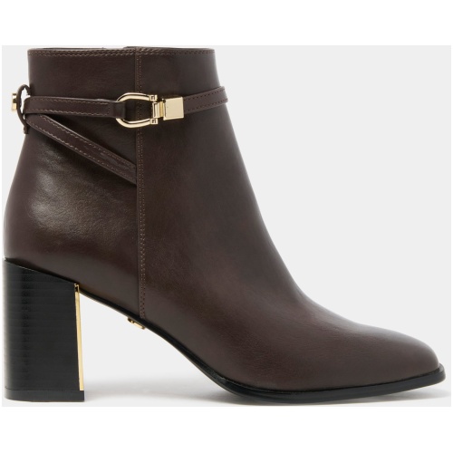 Forever New Women's Sadie Strapping Trim Block Heel Ankle Boot in Chocolate Brown