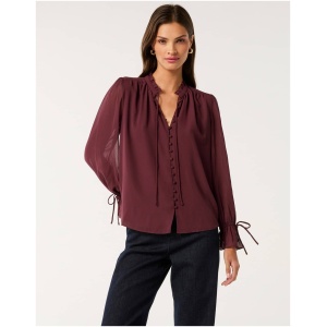 Forever New Women's Spencer Sheer Button-Down Blouse in Oxblood Red