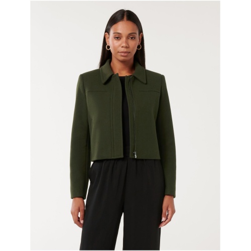Forever New Women's Tatum Zip Through Jacket in Dark Khaki