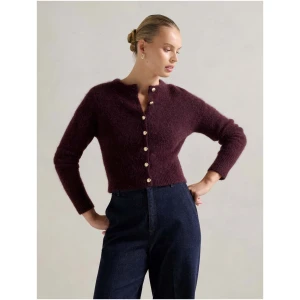 Forever New Women's Tilly Crew Neck Cardigan Sweater in Elderberry