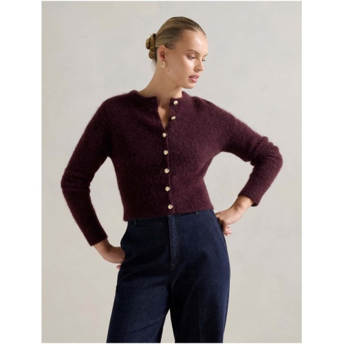 Forever New Women's Tilly Crew Neck Cardigan Sweater in Elderberry