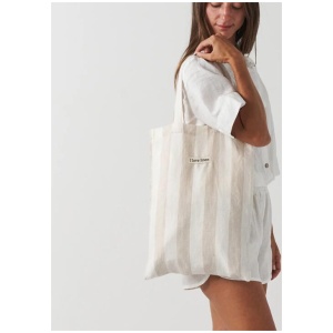 French Flax Linen Market Bag in Natural Thick Stripe