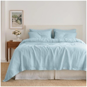 French Flax Linen Quilt Cover SET in Sky Blue, King