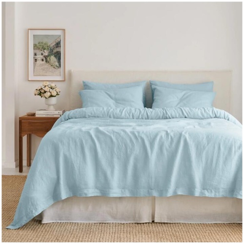 French Flax Linen Quilt Cover SET in Sky Blue, King