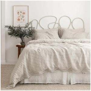 French Flax Linen Quilt Cover Set in Beige Gingham, Queen