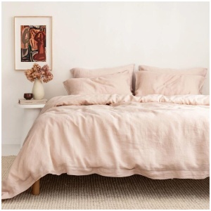 French Flax Linen Quilt Cover Set in Blush, King