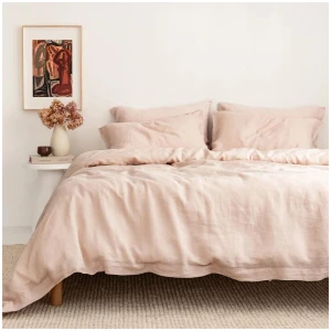 French Flax Linen Quilt Cover Set in Blush, Queen