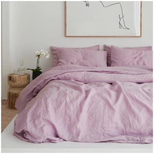 French Flax Linen Quilt Cover Set in Lilac, Queen