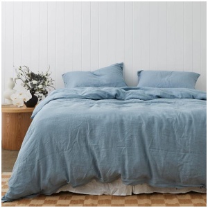 French Flax Linen Quilt Cover Set in Marine Blue, King