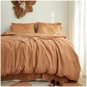 French Flax Linen Quilt Cover Set in Sandalwood, Queen