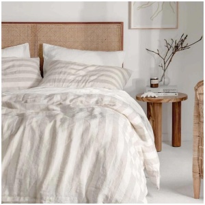 French Flax Linen Quilt Cover in Natural Thick Stripe, King