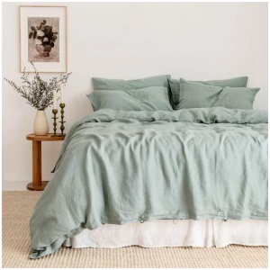 French Flax Linen Quilt Cover in Sage, Queen