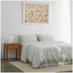 French Flax Linen Quilt Cover in Sage Stripe, Queen