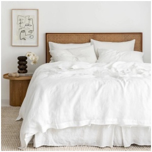French Flax Linen Quilt Cover in White, Queen