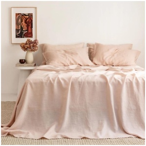 French Flax Linen Sheet Set in Blush, King / 30cm