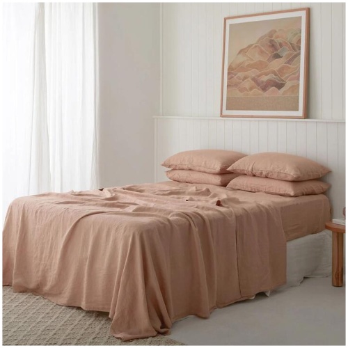 French Flax Linen Sheet Set in Clay, King / 30cm
