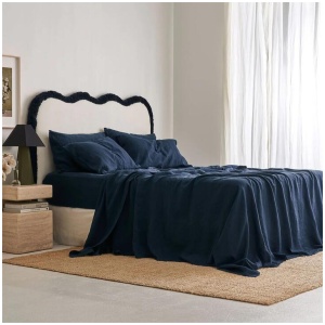 French Flax Linen Sheet Set in Indigo, King / 30cm