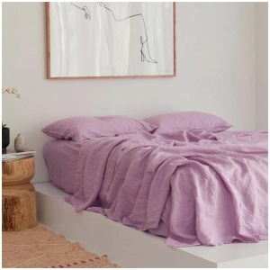 French Flax Linen Sheet Set in Lilac, King / 40cm
