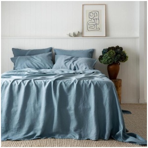 French Flax Linen Sheet Set in Marine Blue, King / 50cm
