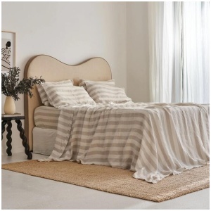 French Flax Linen Sheet Set in Natural Thick Stripe, King / 40cm