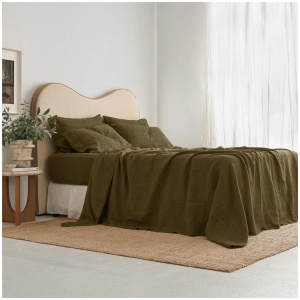 French Flax Linen Sheet Set in Olive, King / 30cm