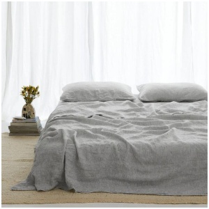 French Flax Linen Sheet Set in Pinstripe, King / 40cm
