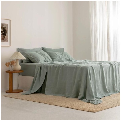 French Flax Linen Sheet Set in Sage, King / 30cm