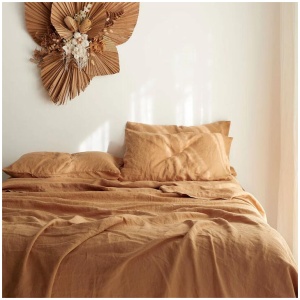 French Flax Linen Sheet Set in Sandalwood, King / 30cm