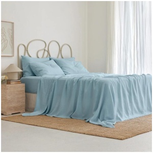 French Flax Linen Sheet Set in Sky Blue, King / 30cm